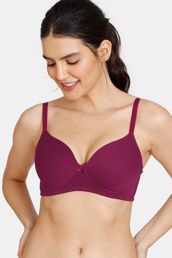 Buy Zivame Beautiful Basics Padded Non Wired 3/4th Coverage Ultra Low Back T-Shirt Bra - Beet Red